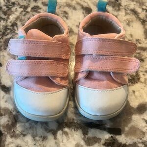 Ten Little Pink and White Baby Walker Shoes with Velcro Straps